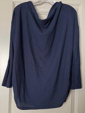Navy Off-the-Shoulder Cowl Neck Sweater